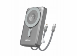 Dudao Powerbanka K29 10000mAh PD 20W MagSafe s kovovým pouzdrem, stojánkem a vestavěnými kabely USB-C/Lightning - šedá