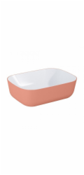 Malys Group RE040460896100 / ELITE / RENI / DVOUBAREVNÉ UMYVADLO 46X33 NA DESKNÍ DESKU, BÍLÁ CERAM HG/TERRA PINK MATNÁ / 146110 /