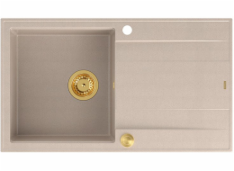 GraniteQ Dřez EVAN 111 se sifonem Push 2 Open, 1 dřez, s/bez (860x500x210) perleťově béžových / zlatých prvků