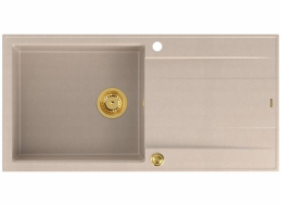 GraniteQ Dřez EVAN 146 XL se sifonem Push 2 Open, 1 umyvadlo, s/bez (1000x500x210; rozměr 420x480) perleťově béžových / zlatých prvků