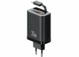 Usams Nabíječka Xiang řady CC296 30W do zásuvky 1x USB-C 1x USB-A + kabel USB-C černá