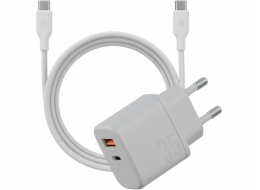 Vega Sada Bazic Goport Velox 1xUSB-C 1xUSB-A GaN 35W nabíječka do zásuvky s opleteným kabelem bílá