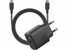 Energea Sada Bazic Goport Velox 1xUSB-C 1xUSB-A GaN 35W nabíječka do zásuvky s opleteným kabelem, černá