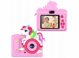 Xrec Digitální fotoaparát 40mp HD fotoaparát s objektivem pro selfie pro děti, MP3 hry / H05 / Růžový jednorožec