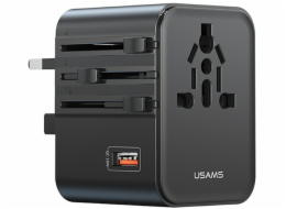 Usams Cestovní nabíjecí adaptér CC309 2xUSB-C 25W 4v1 US/AU/EU/UK černá