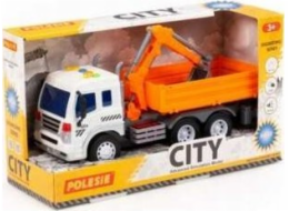 Polesie Polesie 96005 City, plošinový nákladní vůz s bagrem, inerciální, se světlem a zvukem, oranžová v krabici