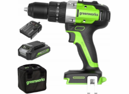 Greenworks 24V vrtačka-šroubovák GD24DD60K2 sada nabíječka + 2Ah baterie + měkké pouzdro