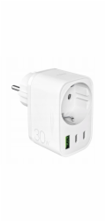 Puro Nabíječka 30W Power Delivery se zástrčkou a zásuvkou Schuko 2x USB-C + 1x USB-A - bílá