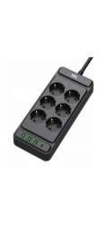 Plastrol Pevný prodlužovací kabel s šestipinovou 2p+Z zásuvkou a USB A, USB C zásuvkami, 2 m, SCHUKO; KEL