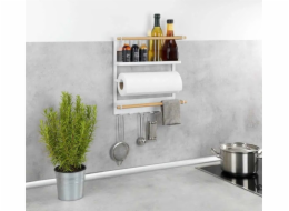Wenko Multifunkční kuchyňská police MAGNA s držákem na papírové utěrky a háčky, instalace bez vrtání, WENKO