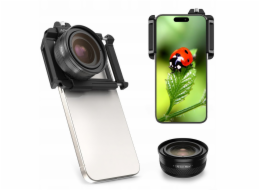 Apexel Objektiv pro telefon Zoom objektiv 10-20x Makro prstenec LED makro lampa / Apl-zm100fl26