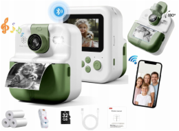 Xrec Instantní fotoaparát pro děti, digitální MP3 hry, tisk, telefon, objektiv 180 s / P02 zelený