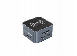 Wozinsky WHBC09Y8S 12v1 USB-C Hub, multifunkční, s funkcí bezdrátového nabíjení, hliník, s 15cm kabelem - šedý