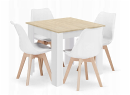 Leobert Sada čtvercového stolu 80x80 dub Sonoma + 4 bílé židle MARK