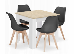 Leobert Sada čtvercového stolu 80x80 dub Sonoma + 4 černé židle MARK