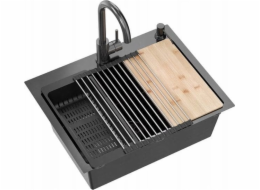 NoName QUADRON LUKE 110 WORKSTATION černý kovový dřez (58x45x20) se sifonem, 1 umyvadlo, bez + podložky + vložky + dávkovače + sedátka