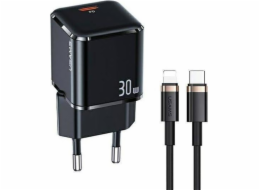 Usams Nabíječka USAMS USB-C T45 30W PD3.0 + QC3.0 rychlé nabíjení + U63 USB-C/Lightning kabel černá/černá UXTZH01 (USAMS-UX)