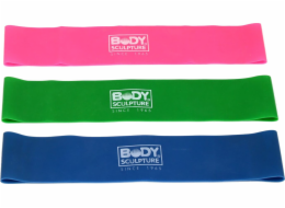 Body Sculpture Posilovací guma Mini Band BB-103 s různými úrovněmi odporu v vícebarevné sadě 3 kusů.