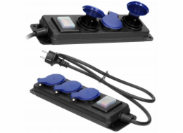 Orno Prodlužovací kabel do dílny s ochranou proti stříkající vodě s vypínačem IP44, 3 zásuvky 2P+Z IP44, gumový kabel, H05RR-F 3x1,5 mm2, 3 m