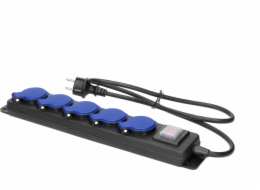 Orno Prodlužovací kabel do dílny s vypínačem, vodotěsný, 5 zásuvek 2P+Z, IP44, gumový kabel, H05RR-F 3x1,5 mm2, délka 3 m