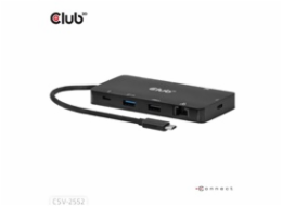 Club3D Dokovací stanice USB-C 9v1, 2xHDMI, 1xUSB-C, 1xUSB-C PD, 2xUSB, 1xRJ45, microSD/SD, černá
