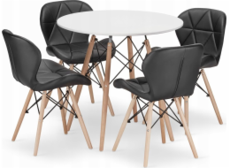 Leobert Sada kulatého stolu TODI 80 bílá + 4 černé židle LAGO