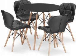 Leobert Sada kulatého stolu TODI 80 černý + 4 černé židle LAGO