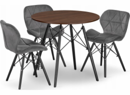 Leobert Sada kulatého stolu TODI 80 jasan + 3 šedé židle LAGO