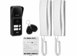 Orno ENIR, sada interkomu pro dvě rodiny, 2vodičová, napájení na DIN lištu, se čtečkou klíčenek, bílá