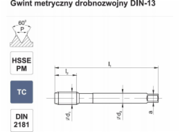 Fanar Závit M 8x1 NGMM/2-P DIN-2181 (6HX) HSSE-PM TICN HRC40