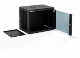 Alantec Nástěnná skříň 19 9U 600x450, jednokřídlé skleněné dveře, plně odnímatelná zadní stěna, plně odnímatelné boční stěny, uzamykatelná, 4 nosníky, černá, pro svépomocnou montáž - Flat Pack, ALANTEC