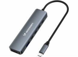 Wozinsky 6v1 Hub Splitter USB-A USB-C DisplayPort HDMI - šedý 6v1 Hub Splitter USB-A USB-C DisplayPort HDMI - šedý
