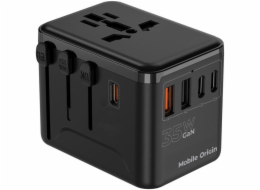 Mobile Origin Cestovní adaptér GaN 35W PW4 EU/UK/US/AUS, 3x USB-C + 2x USB-A