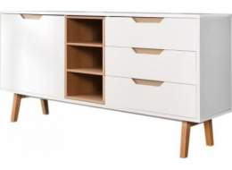 King Home Komoda HUSUM, bílá - MDF, dubová dýha