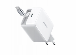 Joyroom Nabíječka JR-TCL06 67W GaN do zásuvky s vestavěným zatahovacím kabelem USB-C - bílá