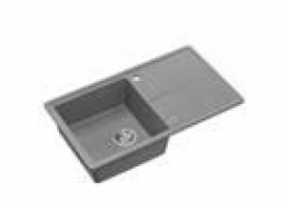 GraniteQ Žulový dřez TONY 111 stříbrný kámen (šedý), 1 dřez s/bez (78x45x18,5), se sifonem a nerezovým uzávěrem + odtoková vložka + sada nožů Fiskars