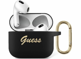 Guess Silikonové ochranné pouzdro GUA3SSSK s vintage nápisem pro AirPods 3 černé