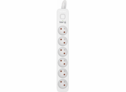 Kerg Prodlužovací kabel KERG s vypínačem - 6 zásuvek - bílo-šedý - 5 m - 16 A - H05VV-F - 3x1,5 mm2