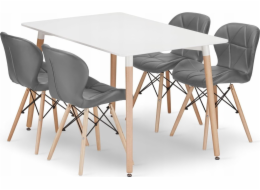 Leobert Sada obdélníkového stolu ADRIA 120x80 bílý + 4 židle LAGO šedé