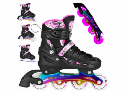Nils Extreme NH10905 4v1 RŮŽOVÉ LED KOLENEČKOVÉ BRUSLÍ S DUHOVOU HOKEJOVOU ČEPELÍ VELIKOST M (35-38) NILS EXTREME
