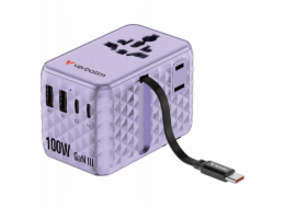 Verbatim Cestovní adaptér EU/UK/US GaN 2xUSB-C/2xUSB-A/1xUSB-C PD 100W fialový 30193