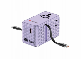 Verbatim Cestovní adaptér EU/UK/US GaN 1xUSB-C/1xUSB-A/2xUSB-C PD 70W fialový 30188