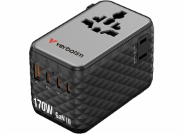 Verbatim Cestovní adaptér GaN EU/UK/USA 2xUSB-A/3xUSB-C PD 170W černý 30190