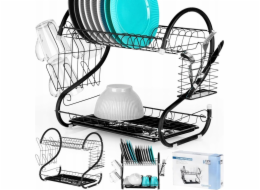 Vilde Odkapávač na talíře a příbory 2patrový, černý, VILDE 52x24,5x38cm