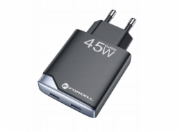 ForCell Nabíječka pro telefon F-Energy Ultra Slim GaN III 2 x USB C PD QC4.0 3A 45W B245201(2C) Černá
