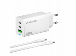 Wozinsky Nabíječka GaN 65W s 2xUSB-C USB porty a 65W CC kabelem - bílá