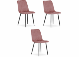 Leobert Růžová sametová židle s černými nohami LAVA do kuchyně a jídelny x3
