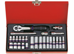 King Tony SADA NÁSTRČNÝCH KLÍČŮ 1/4, 26dílná, KRÁTKÁ + DLOUHÁ, 6hranná, 4 - 13 mm S RAČNOU A PŘÍSLUŠENSTVÍM, KAZETA King Tony