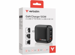 Verbatim Mini GaN 100W síťová nabíječka 2x USB-C PD / 1x USB-A QC černá 32230