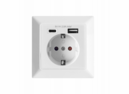 Orno Jednoduchá zásuvka 2P+Z (Schuko), USB-A + USB-C, výstup 5VDC, max. 2,8A